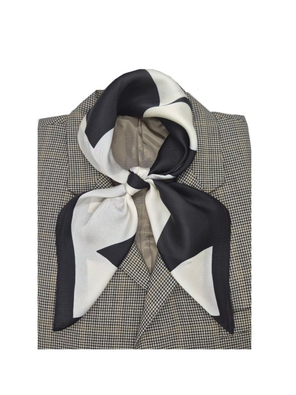 Luxury Silk Feel Scarf Black White Modern Abstract Geometric Square Wrap Bandana
